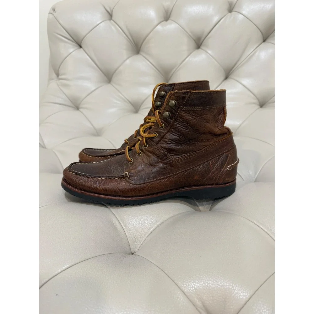 Allen Edmonds Yuma Brown Bison Leather Moc Toe Boots Mens 9 B Vibram 00269-2